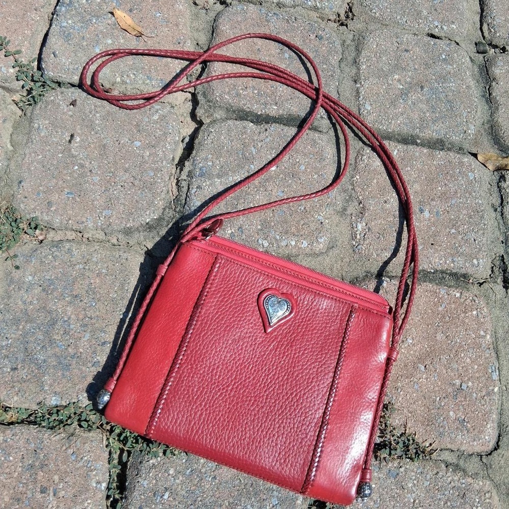 Vintage y2k Brighton Red leather crossbody bag with heart-shaped metal charm